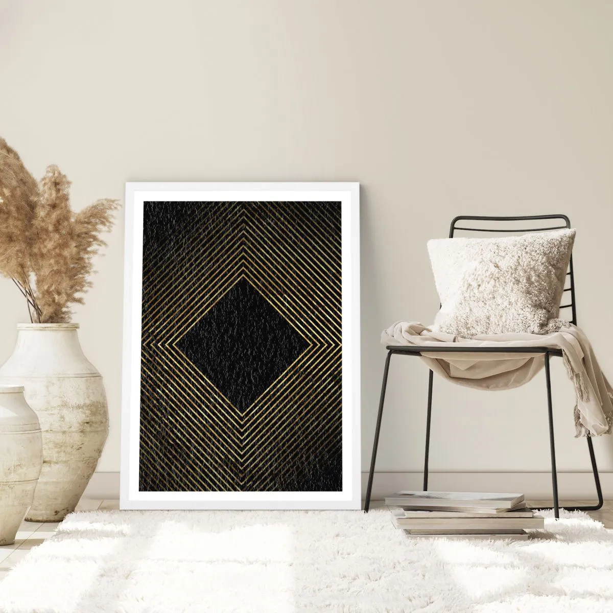 Plakat i hvid ramme - Geometri i glamour-stil - 70x100 cm