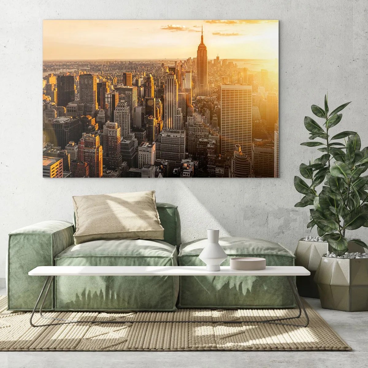 Billede på glas - New York Citys skyline ved solnedgang - 70x50cm - At vokse i solen - Moderne vægdekoration til stue og soveværelse ARTTOR