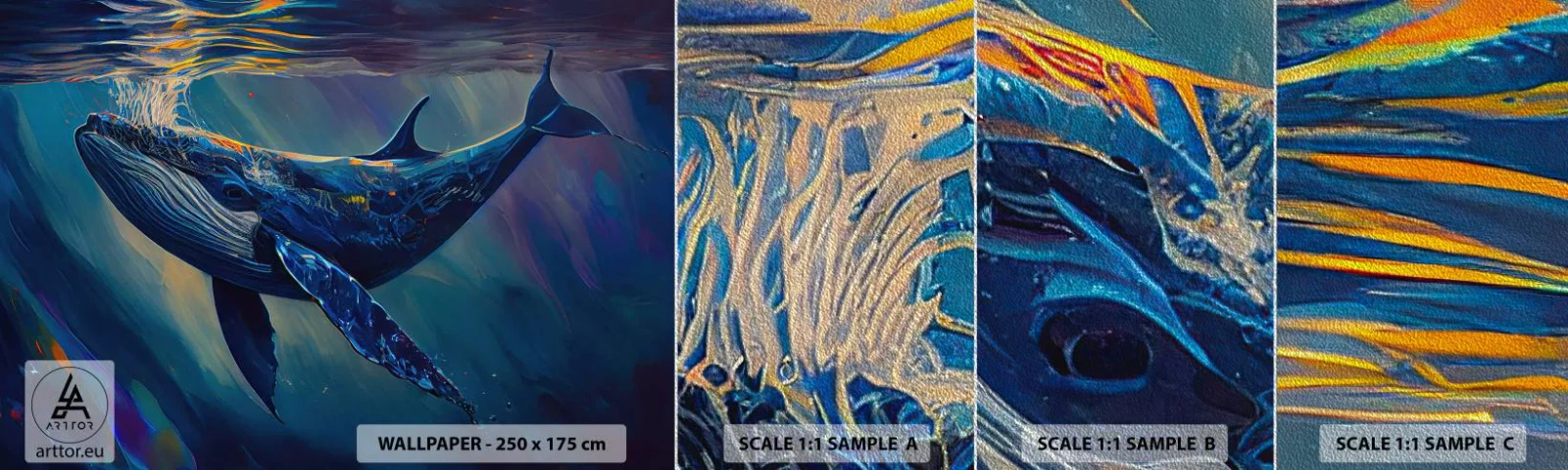 Prøve Fototapet Premium Sand - Velkommen til min verden - Hval, Ocean, Undervands - 100x30 cm