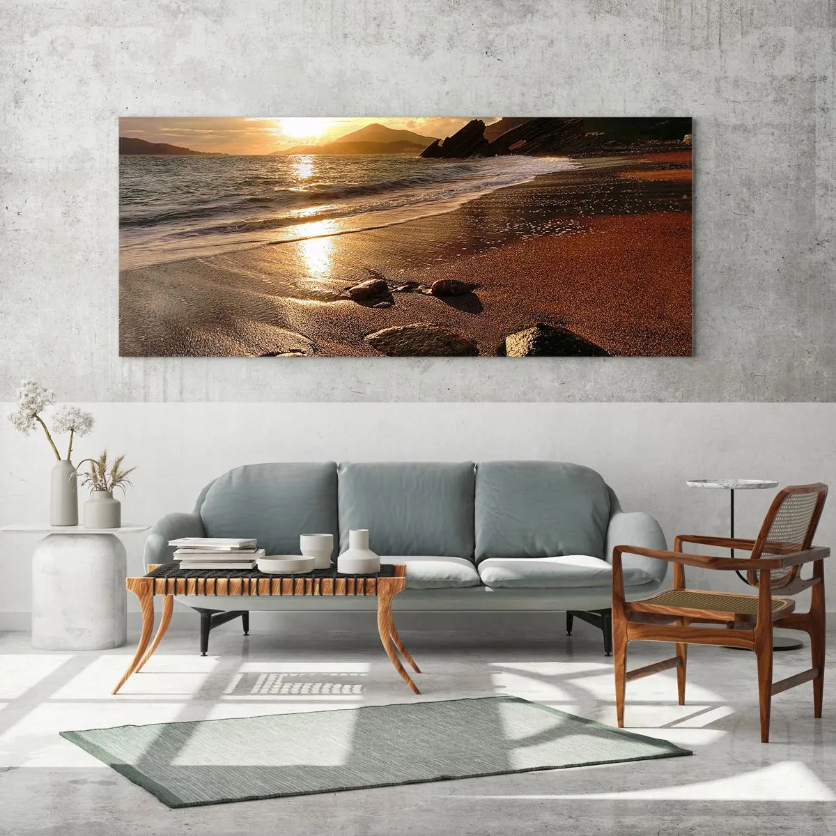 Billede på glas - Følg solen til bjergene - 90x30 cm
