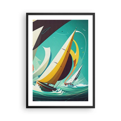 Plakat i sort ramme - Abstrakt sejlkapsejlads på et stormfuldt hav - 50x70cm - Tæt på og personligt med elementerne - Moderne vægdekoration til stue og soveværelse ARTTOR