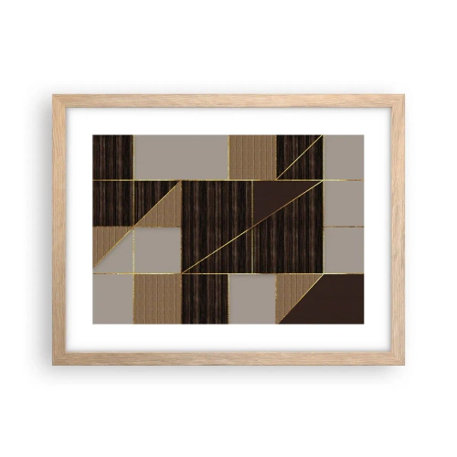 Plakat i ramme af lyst egetræ - En mosaik af brune og gyldne farver - 40x30 cm