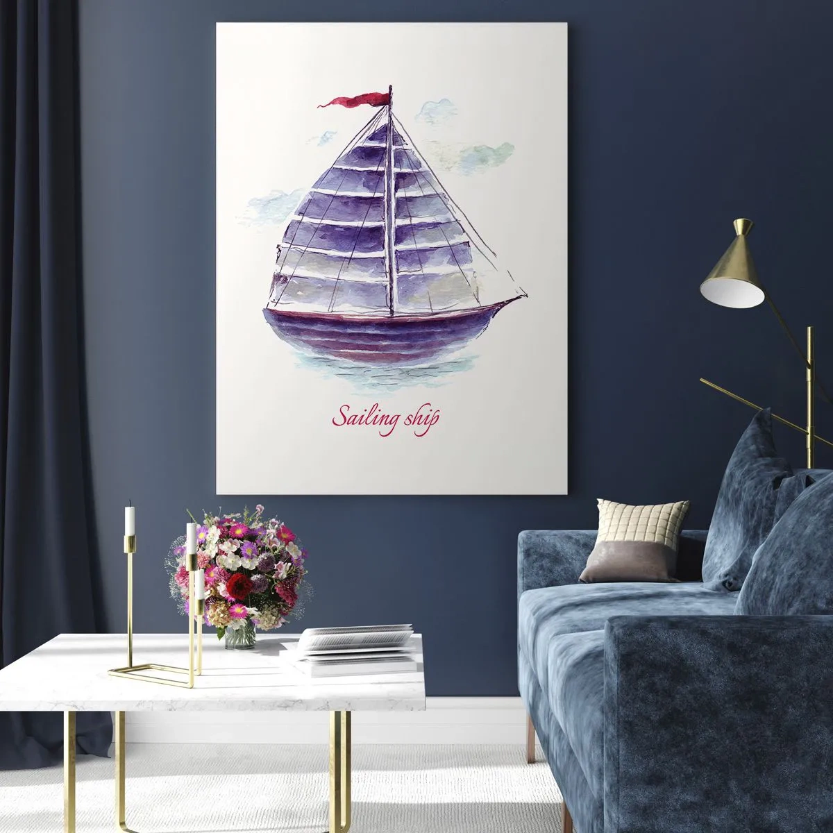 Billede på glas - Fulde sejl og roligt vand - 50x70 cm