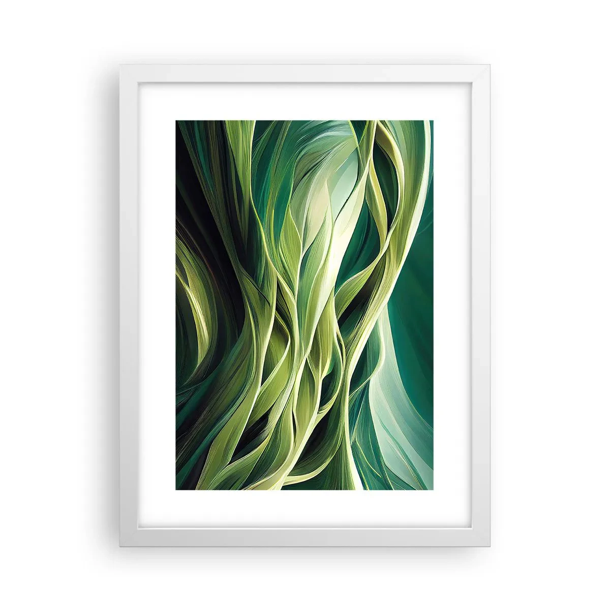 Plakat i hvid ramme - Et abstrakt spil med grønt - 30x40 cm