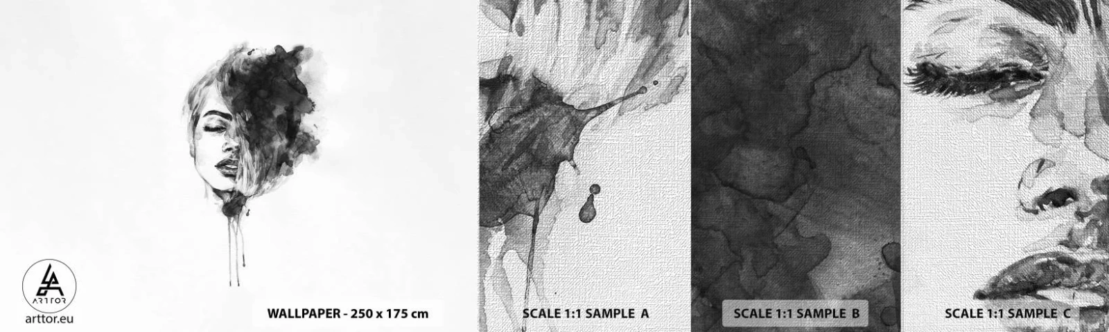 Prøve Fototapet Premium Canvas - Hvad piger drømmer om - Portræt af en kvinde, Kvindens ansigt, Abstraktion - 100x30 cm