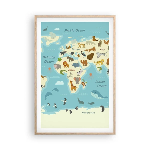 Plakat i ramme af lyst egetræ - Gode naboer - 61x91 cm