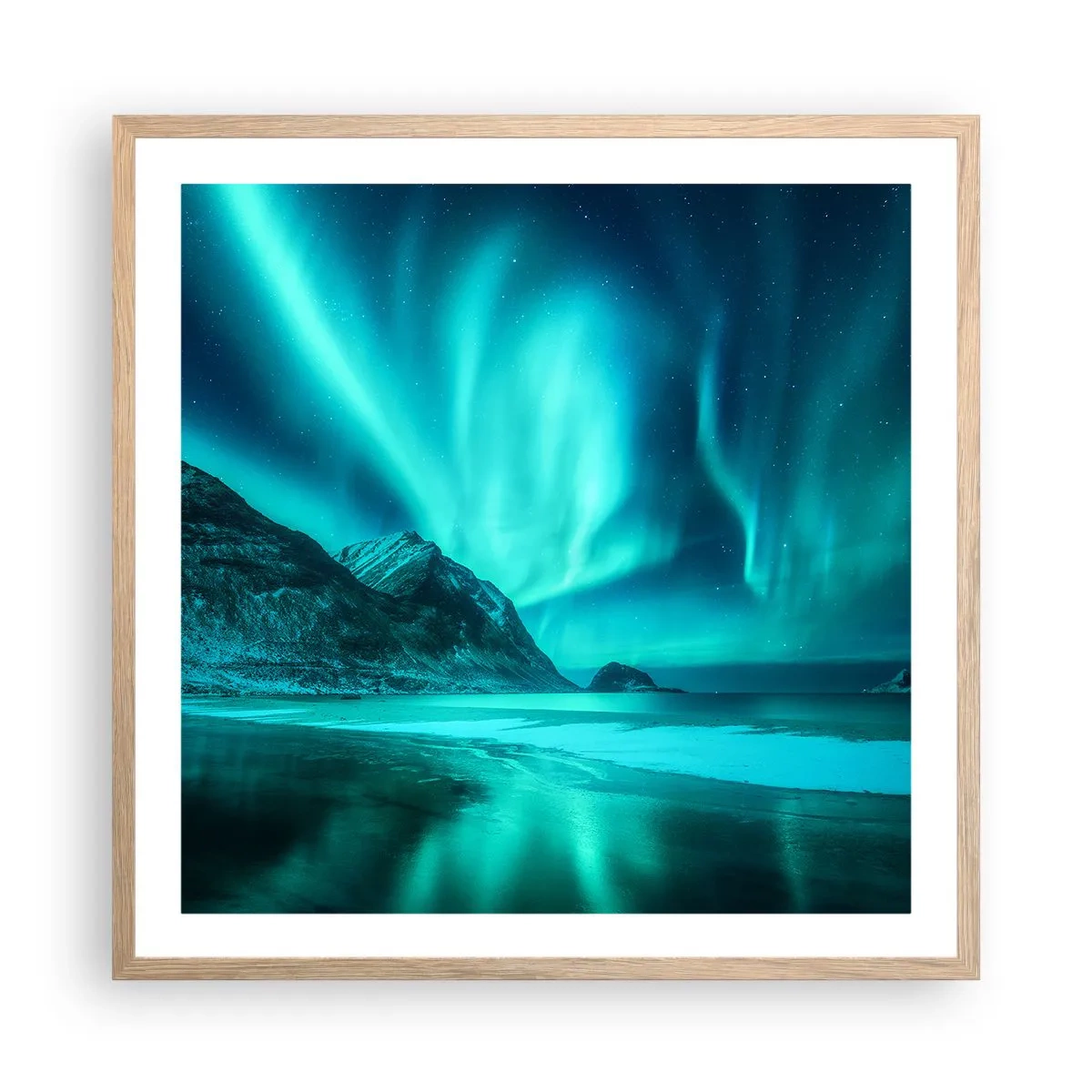Plakat i ramme af lyst egetræ - Nordens vidundere - 60x60 cm
