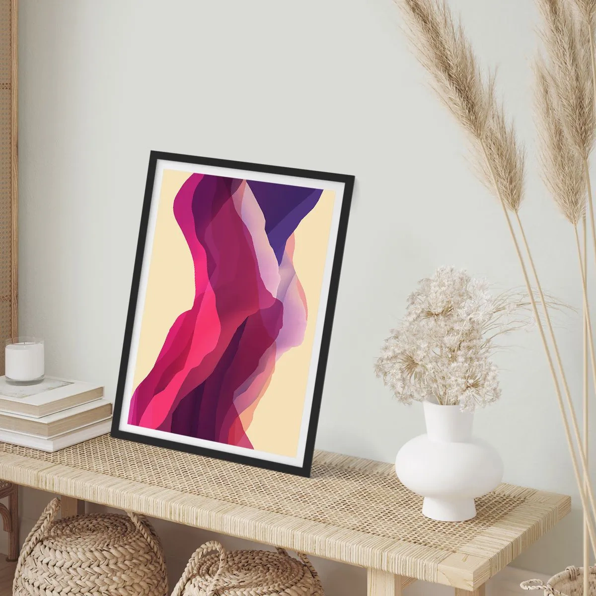 Plakat i sort ramme - Bølger i lilla - 40x50 cm