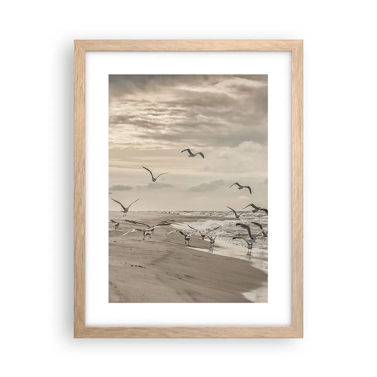 Plakat i ramme af lyst egetræ - Havet brummer, fuglene synger - 30x40 cm