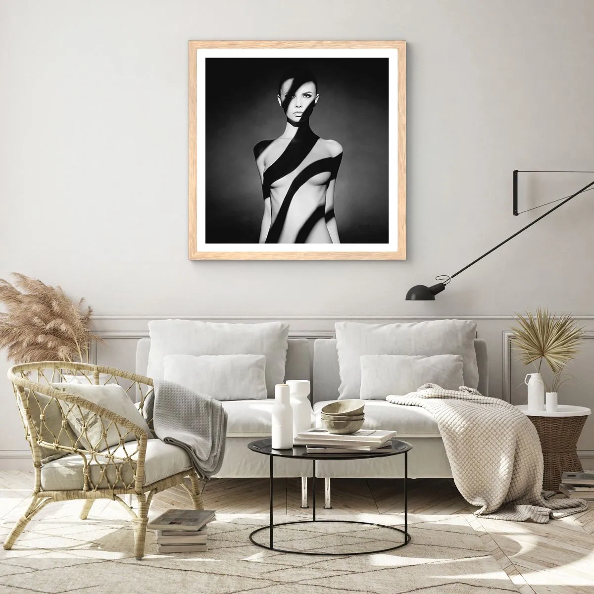 Plakat i ramme af lyst egetræ - I blænding og skygge - 40x40 cm