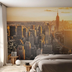 Fototapet Standard Eco - Panorama over byen i solnedgangens gyldne lys - 100x70cm - At vokse i solen - Moderne vægdekoration til stue og soveværelse ARTTOR