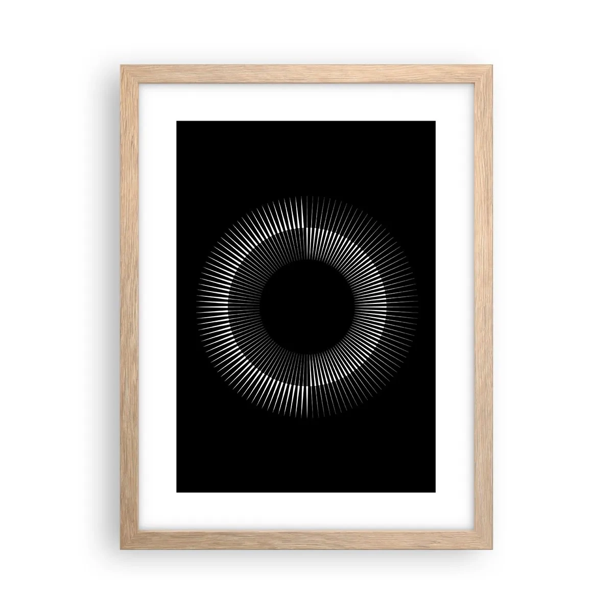 Plakat i ramme af lyst egetræ - Sort sol - 30x40 cm