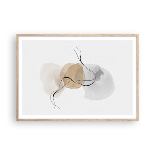 Plakat i ramme af lyst egetræ - Perler i luften - 100x70 cm