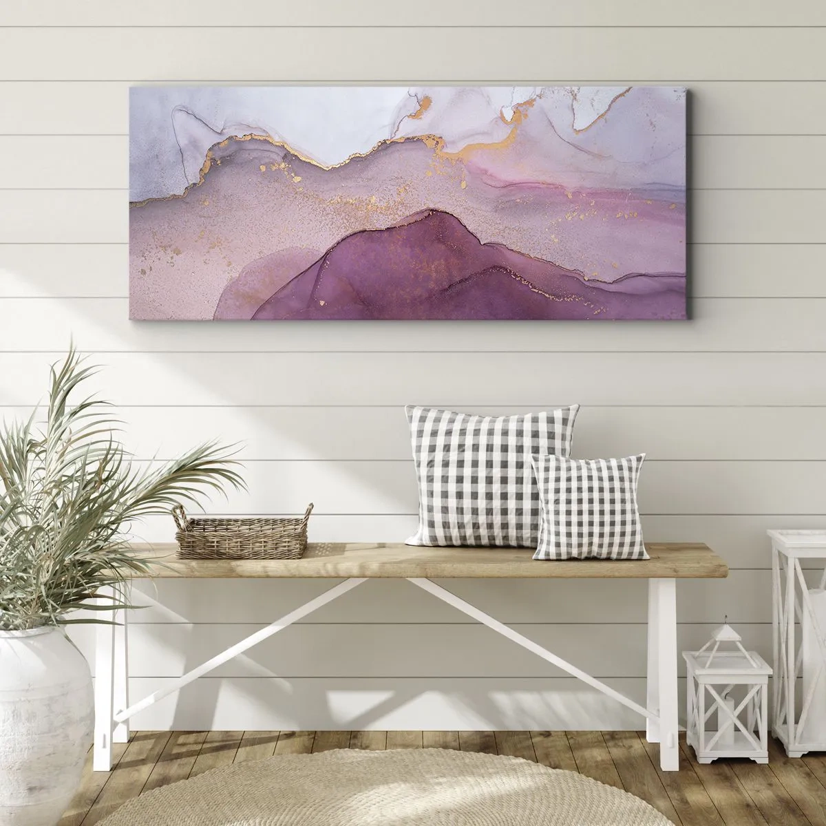 Lærredstryk - Billede på lærred - Lilla og violette bølger - 100x40 cm