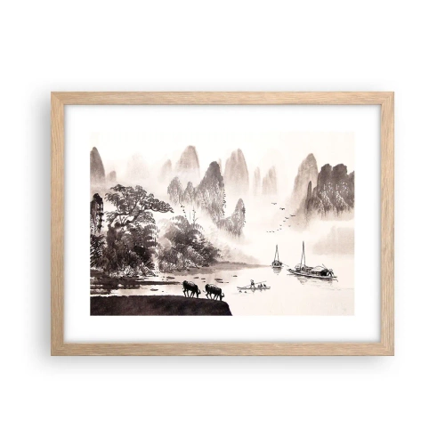 Plakat i ramme af lyst egetræ - Østens eksotiske hverdag - 40x30 cm