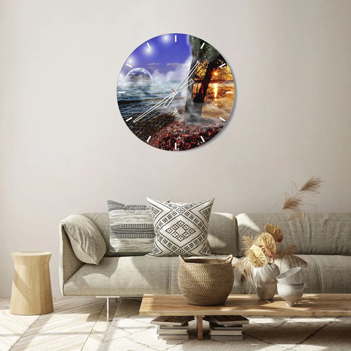 Vægur, Uret - En symbolsk forbindelse mellem natur og rum - 30x30cm - Surrealistisk landskab - naturens enhed - Moderne vægdekoration til stue, køkken og soveværelse ARTTOR