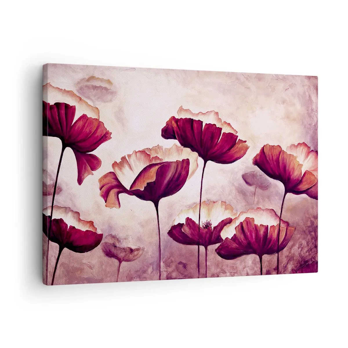 Lærredstryk - Billede på lærred - Blomster i nuancer af rød og hvid på en diskret baggrund - 70x50cm - Rød og hvid flage - Moderne vægdekoration til stue og soveværelse ARTTOR