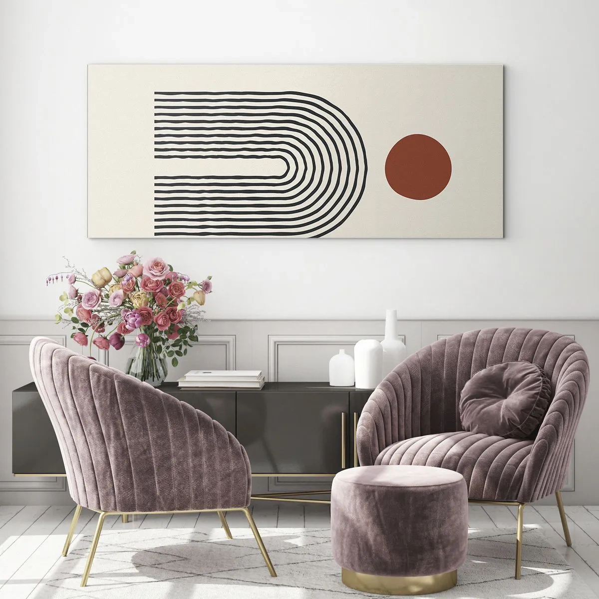 Billede på glas - Magnetisme af former og farver - 100x40 cm