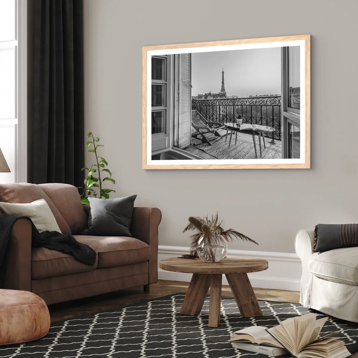 Plakat i ramme af lyst egetræ - Eftermiddag i Paris - 70x50 cm