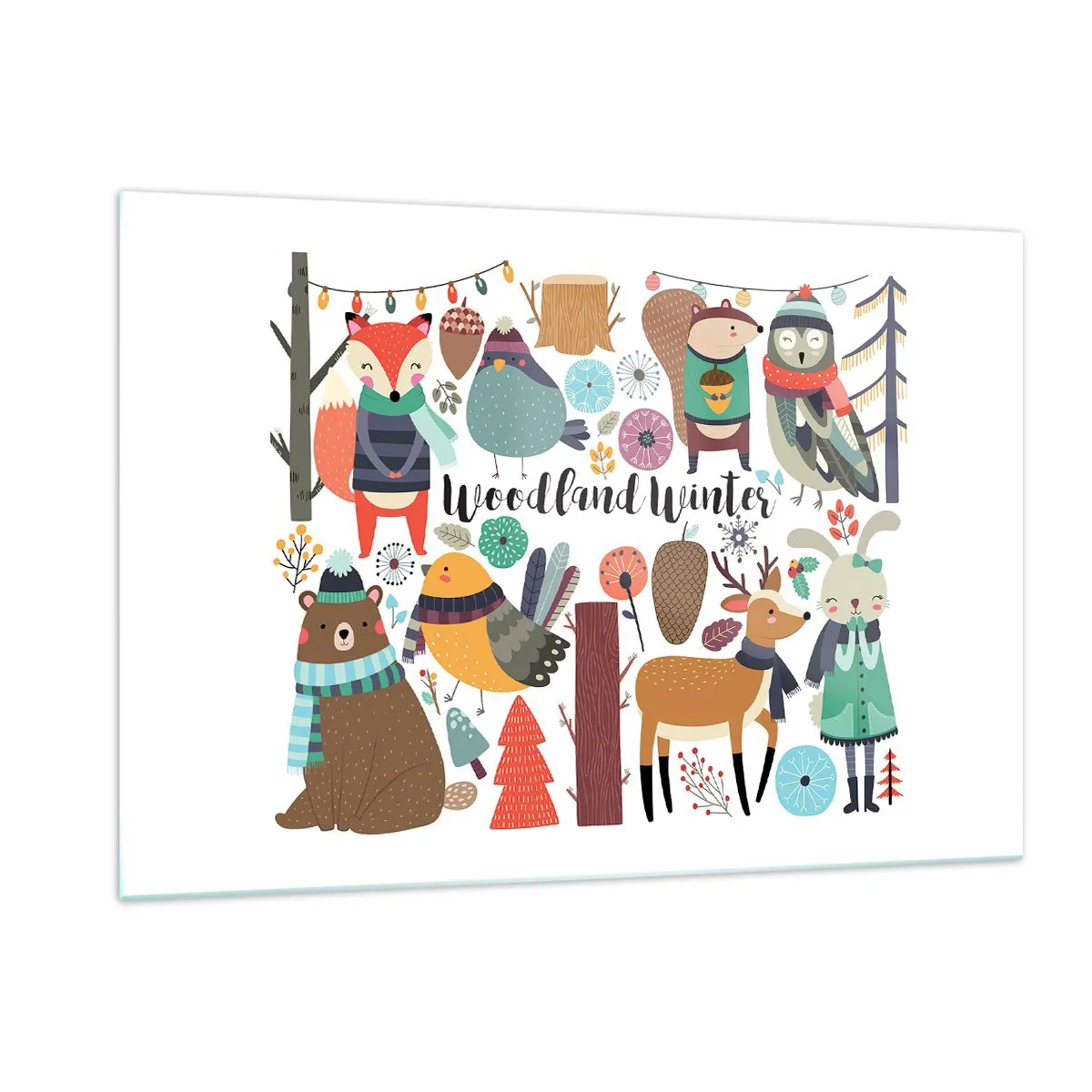 Billede på glas - En eventyrlig jul i skoven - 120x80 cm