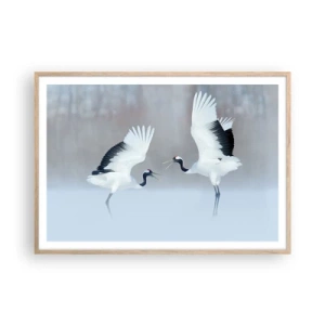 Plakat i ramme af lyst egetræ - Danser i tågen - 100x70 cm