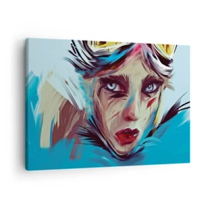 Lærredstryk - Billede på lærred - Portræt af en kvinde i dynamiske farver og en abstrakt stil - 70x50cm - Vejkriger - Moderne vægdekoration til stue og soveværelse ARTTOR