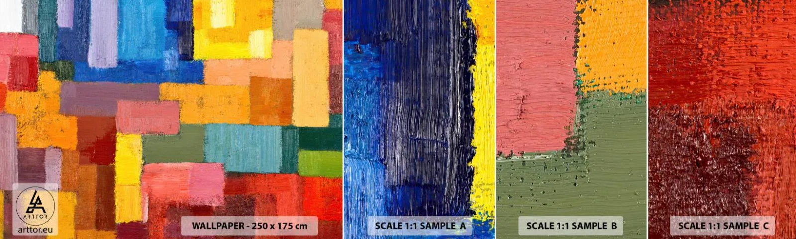 Prøve Fototapet Selvklæbende Deluxe Sticker - Hver især forskellige, alle farverige - Abstraktion, Stykke, Moderne mønster - 100x30 cm