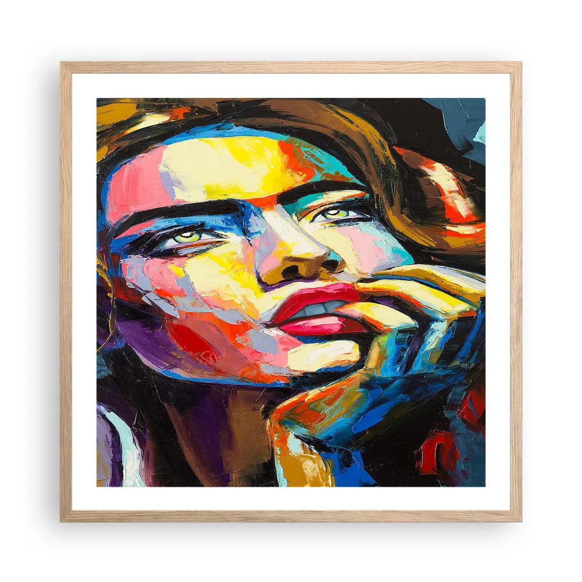 Plakat i ramme af lyst egetræ - Drømme som fugle svæver gennem himlen - 60x60 cm