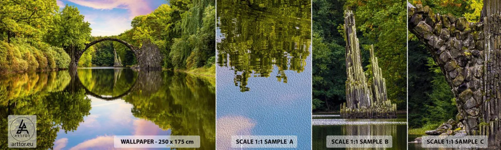 Prøve Fototapet Premium Sand - På mødet mellem to verdener - Landskab, flod, Bro - 100x30 cm