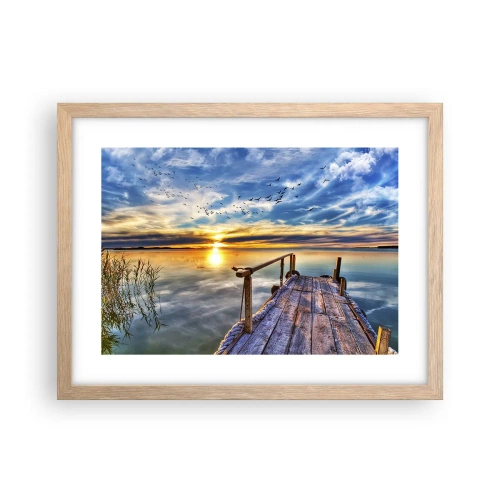 Plakat i ramme af lyst egetræ - Vinden går til ro - 40x30 cm