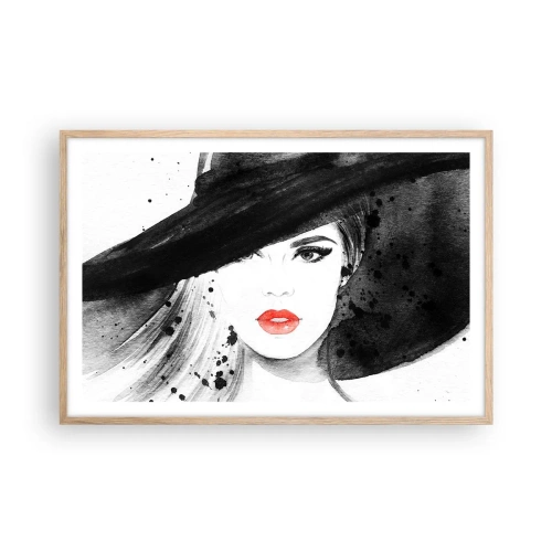 Plakat i ramme af lyst egetræ - Dame i sort - 91x61 cm