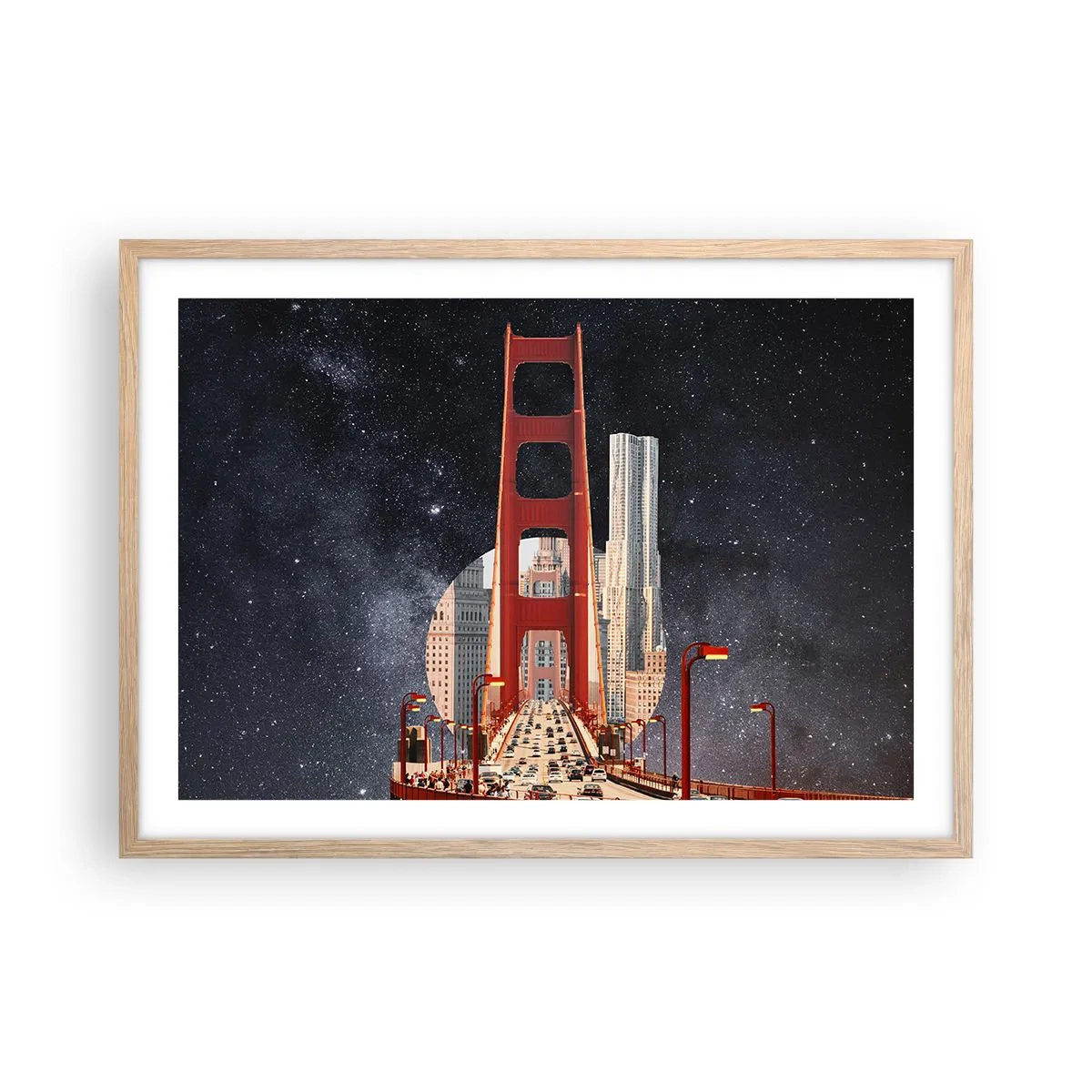 Plakat i ramme af lyst egetræ - Altid i centrum - 70x50 cm