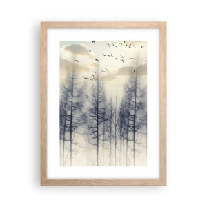 Plakat i ramme af lyst egetræ - Skovånder - 30x40 cm