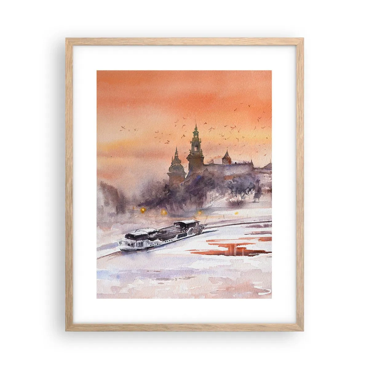 Plakat i ramme af lyst egetræ - Kongelig solnedgang - 40x50 cm