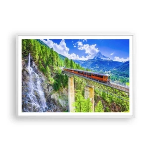 Plakat i hvid ramme - Jernbane til Alperne - 100x70 cm