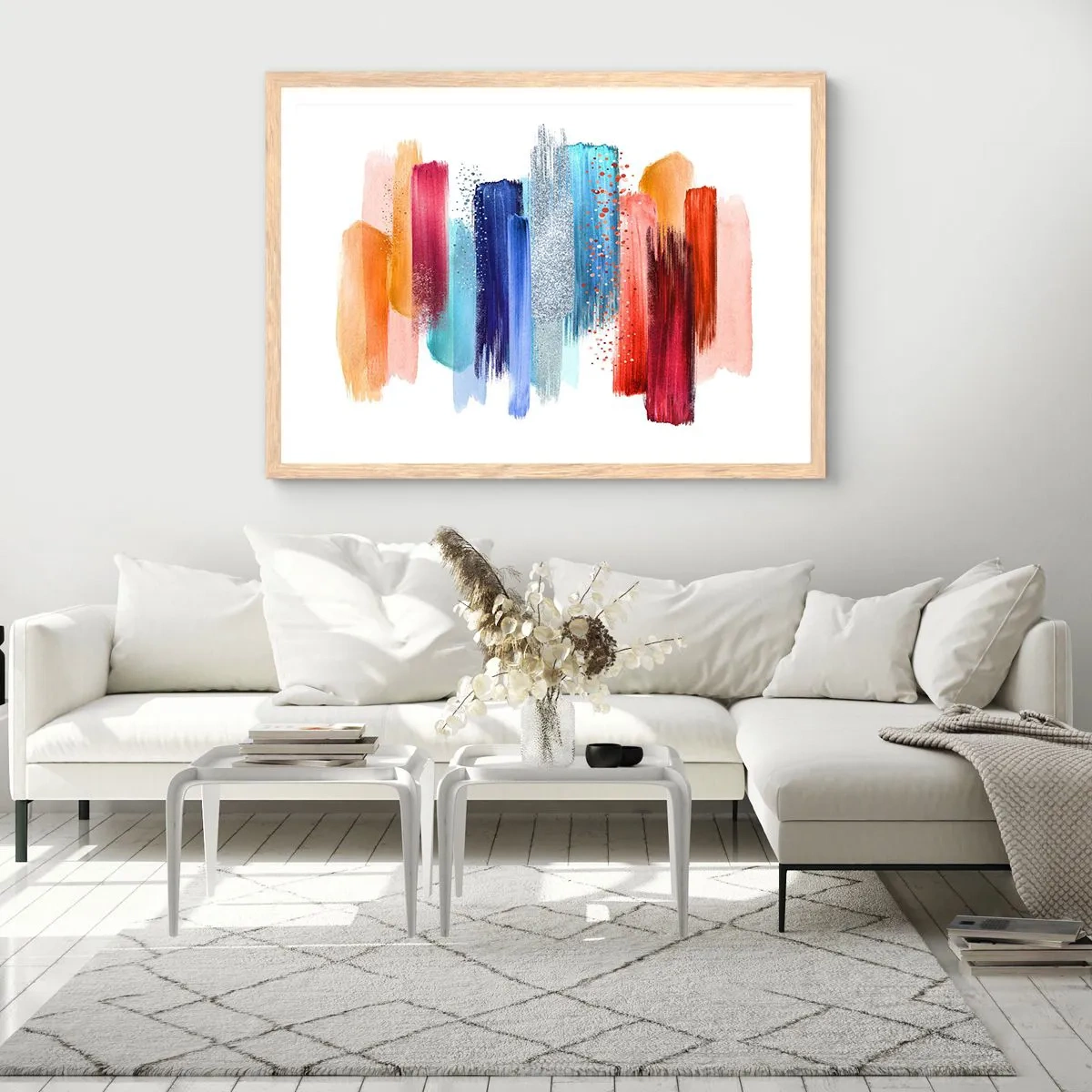 Plakat i ramme af lyst egetræ - Op og ned - 91x61 cm