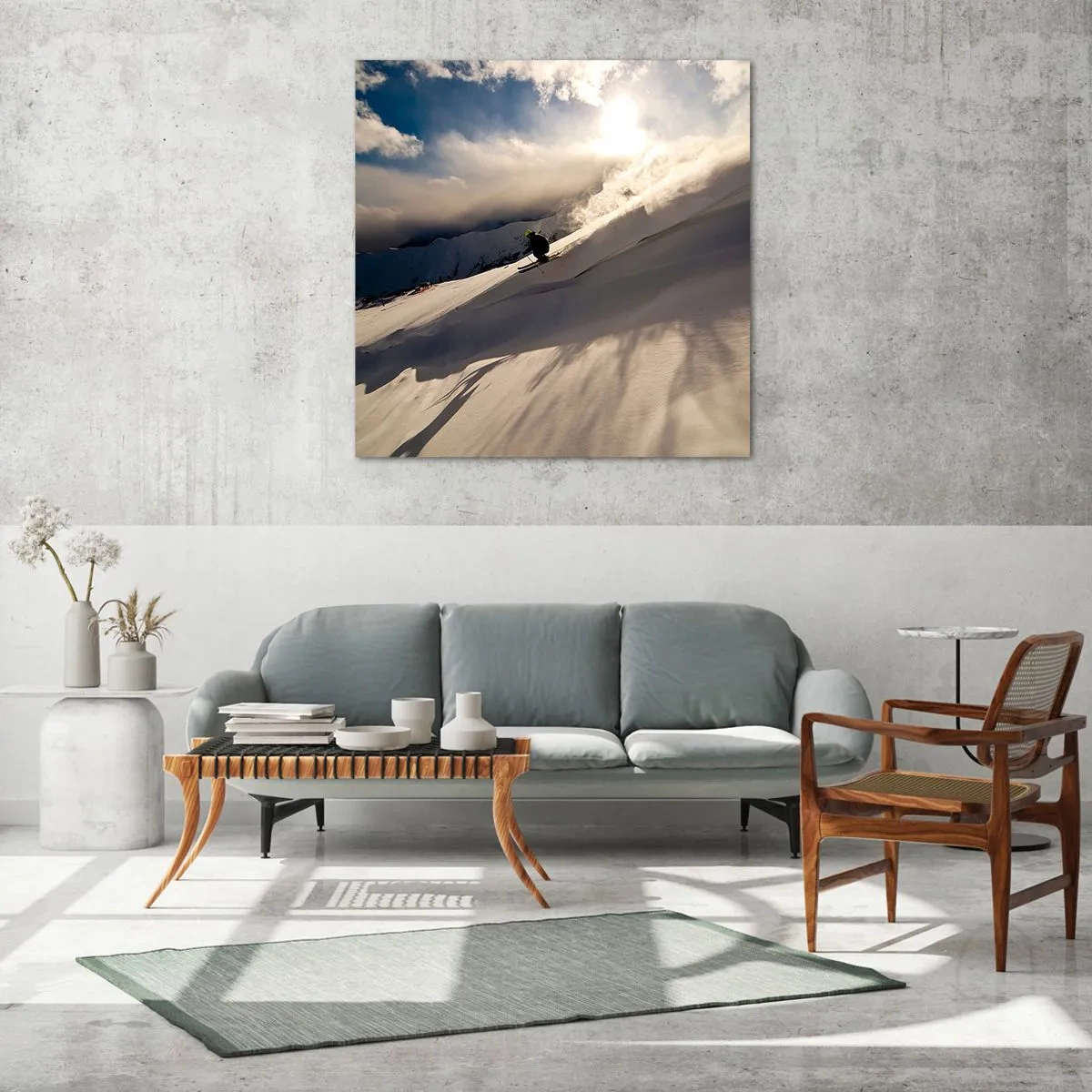 Billede på glas - Udfordringen i bjergene - 60x60 cm