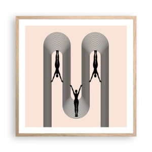 Plakat i ramme af lyst egetræ - På hovedet nedad - 60x60 cm
