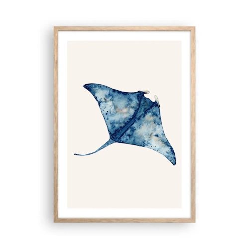 Plakat i ramme af lyst egetræ - Liv i blåt - 50x70 cm