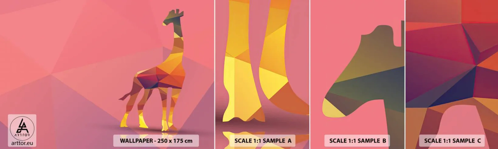 Prøve Fototapet Selvklæbende Deluxe Sticker - I savannens farver - Dyr, Giraf, Geometrisk figur - 100x30 cm