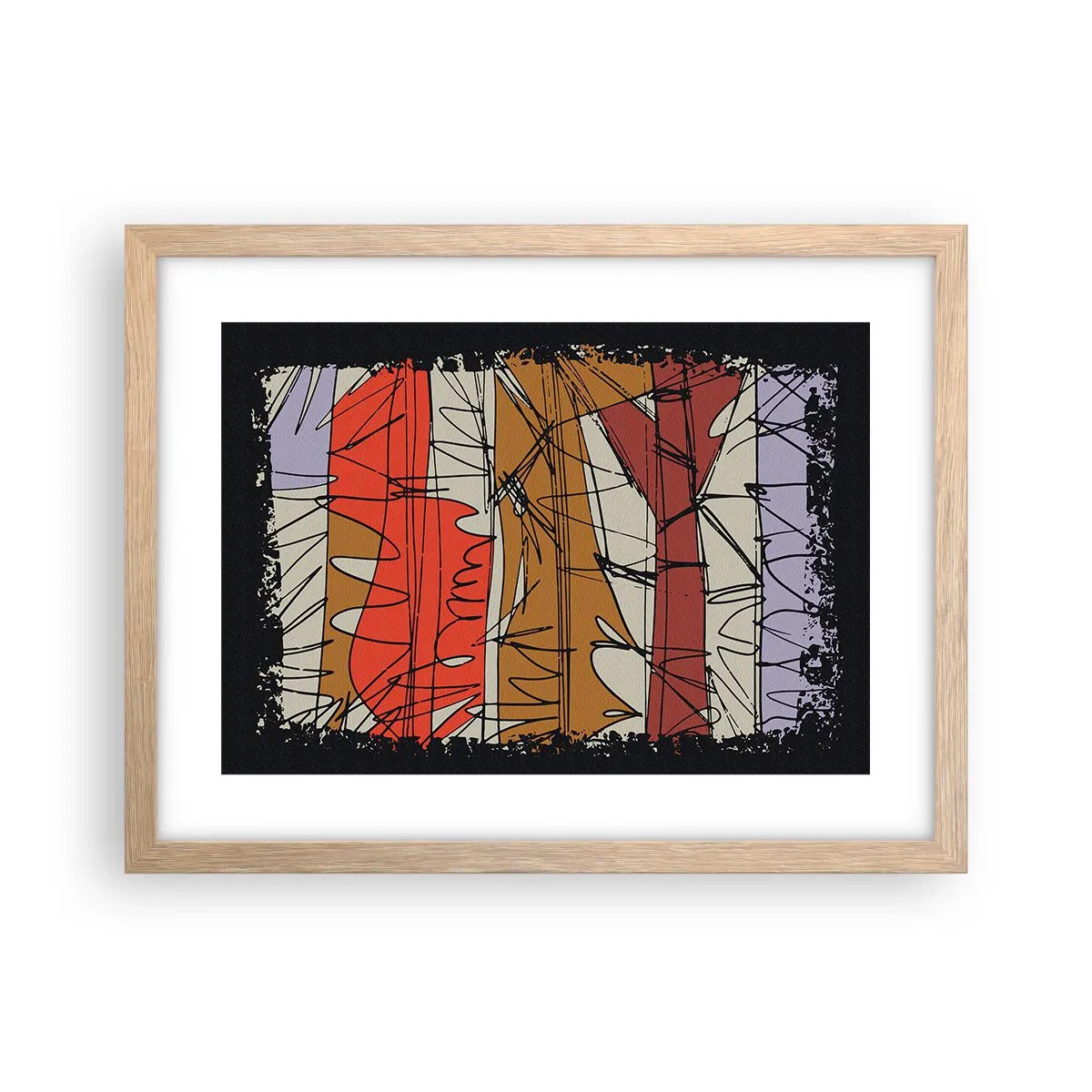 Plakat i ramme af lyst egetræ - Spontan komposition - 40x30 cm