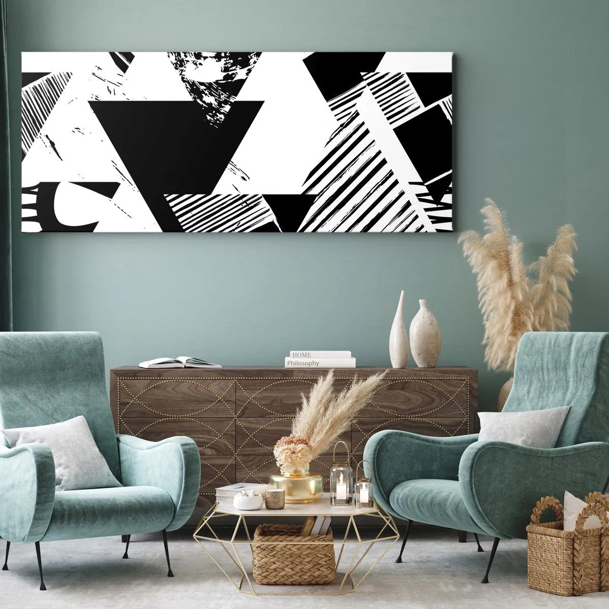 Lærredstryk - Billede på lærred - Regn af trekanter - 120x50 cm