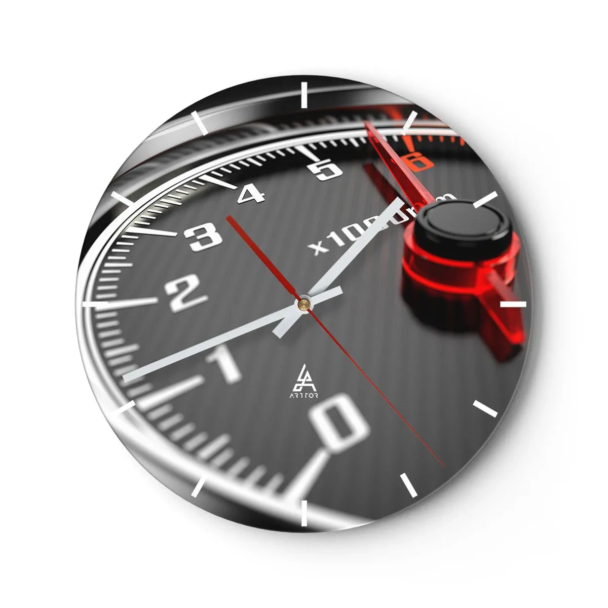 Vægur, Uret - Nærbillede af den sportslige omdrejningstæller - 30x30cm - Træd på speederen - Moderne vægdekoration til stue, køkken og soveværelse ARTTOR