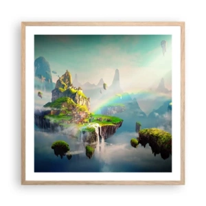 Plakat i ramme af lyst egetræ - Midden - lykkelige øer - 60x60 cm