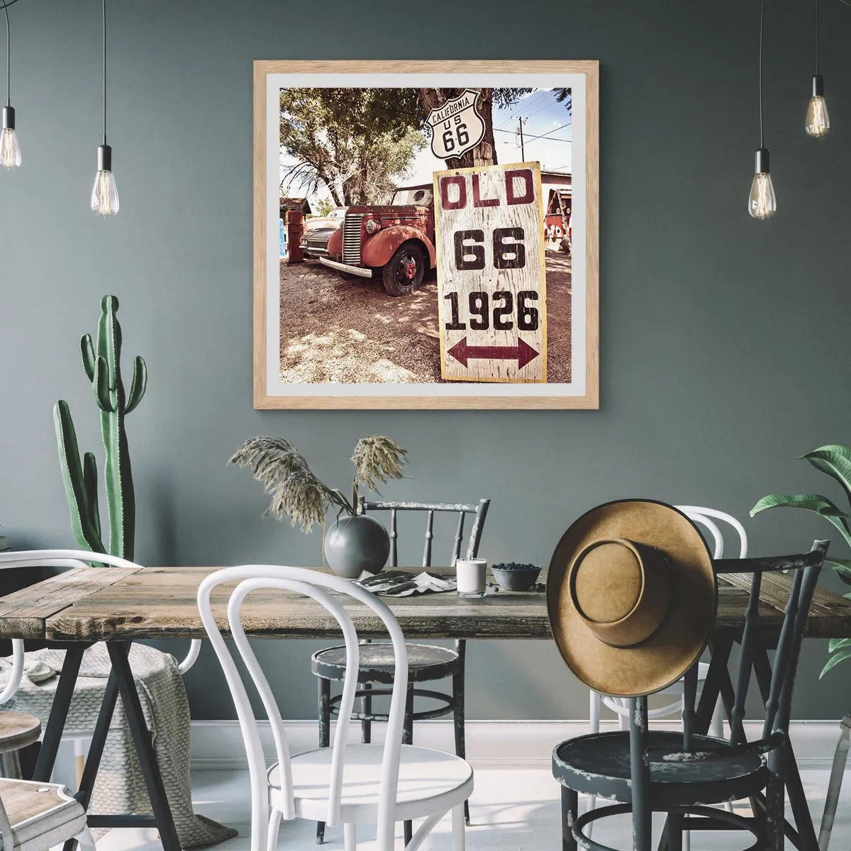 Plakat i ramme af lyst egetræ - En legende om det amerikanske landskab - 60x60 cm