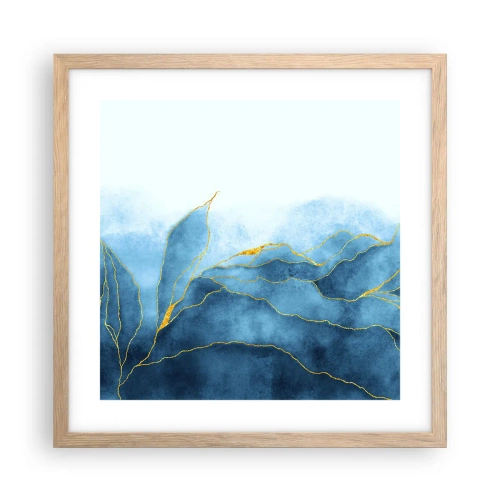 Plakat i ramme af lyst egetræ - Blå i guld - 40x40 cm