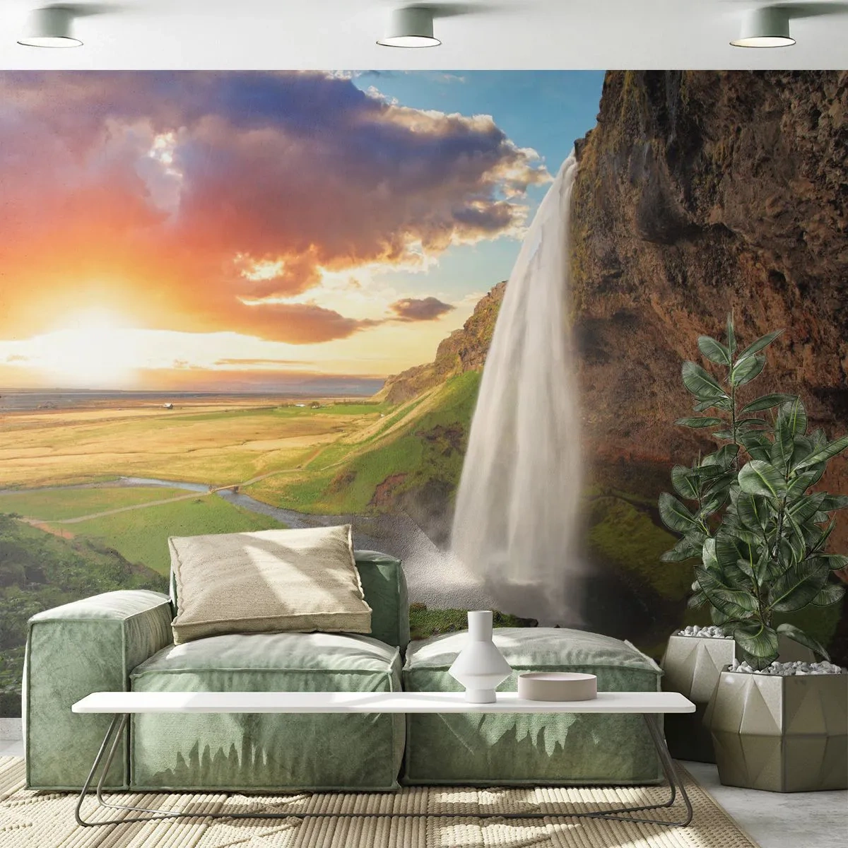 Fototapet Standard Eco - Den islandske sommers fylde - Landskab, Vandfald, Island - 400x280 cm
