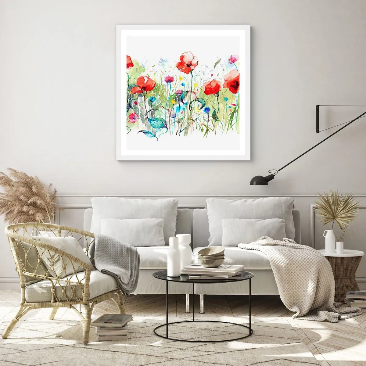 Plakat i hvid ramme - En blomstrende eng i maj - 60x60 cm