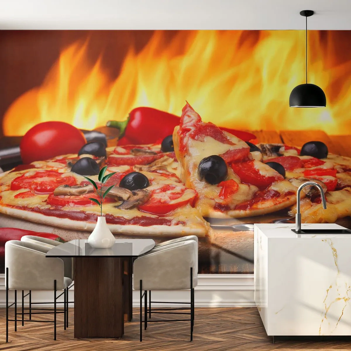 Fototapet Selvklæbende Deluxe Sticker - From Italy with love - Gastronomi, Pizza, Italien - 100x70 cm