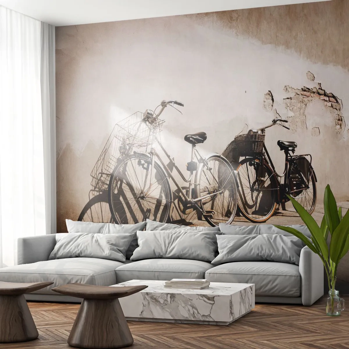 Fototapet Premium Canvas - Uforglemmelig charme fra fortiden - Cykel, Rejse, Årgang - 250x175 cm